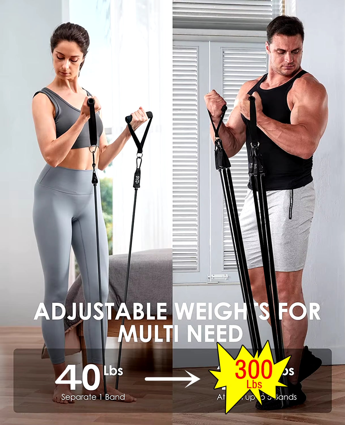 300Lb Fitness Booty Resistance Elastic Band Workout for Training Home Exercise Sport Gym Dumbbell Harness Set Expander Equipment