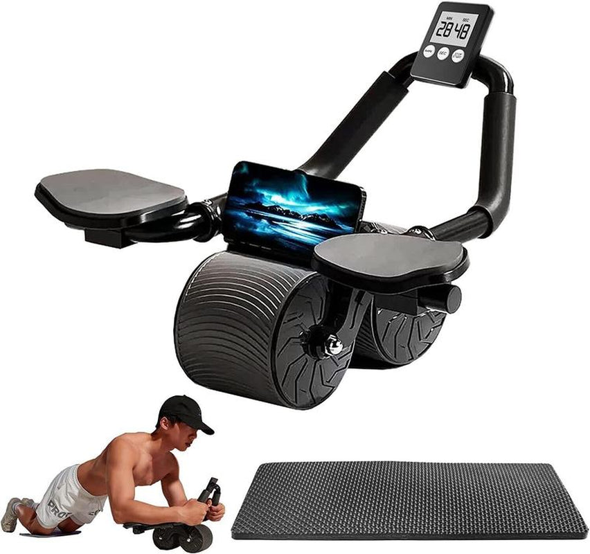 Ab Roller Wheel Workout Abdominal Fitness Wheel for Core Muscles Training with Digital Timer Phone Holder Smart Rebound Dual-Wheel Design Eco-Friendly Build Maquina Abdominal