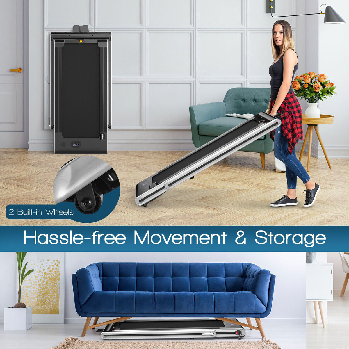 2-In-1 Folding under Desk Treadmill with Dual LED Display