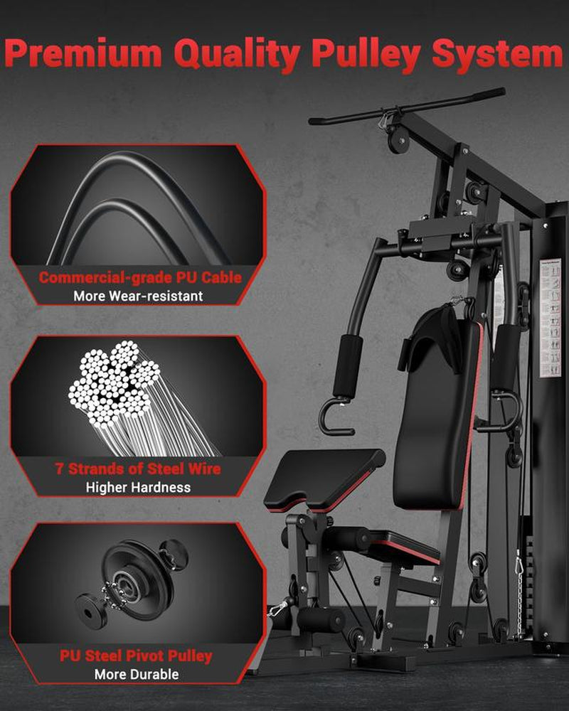 【Christmas Gift】Full Body Workout Machine with 150LBS Weight Stack, All in One Exercise Station with Preacher Curl Pad, Leg Developer for Strength Training Multifunctional Home Gym Lat Pulldown Bar