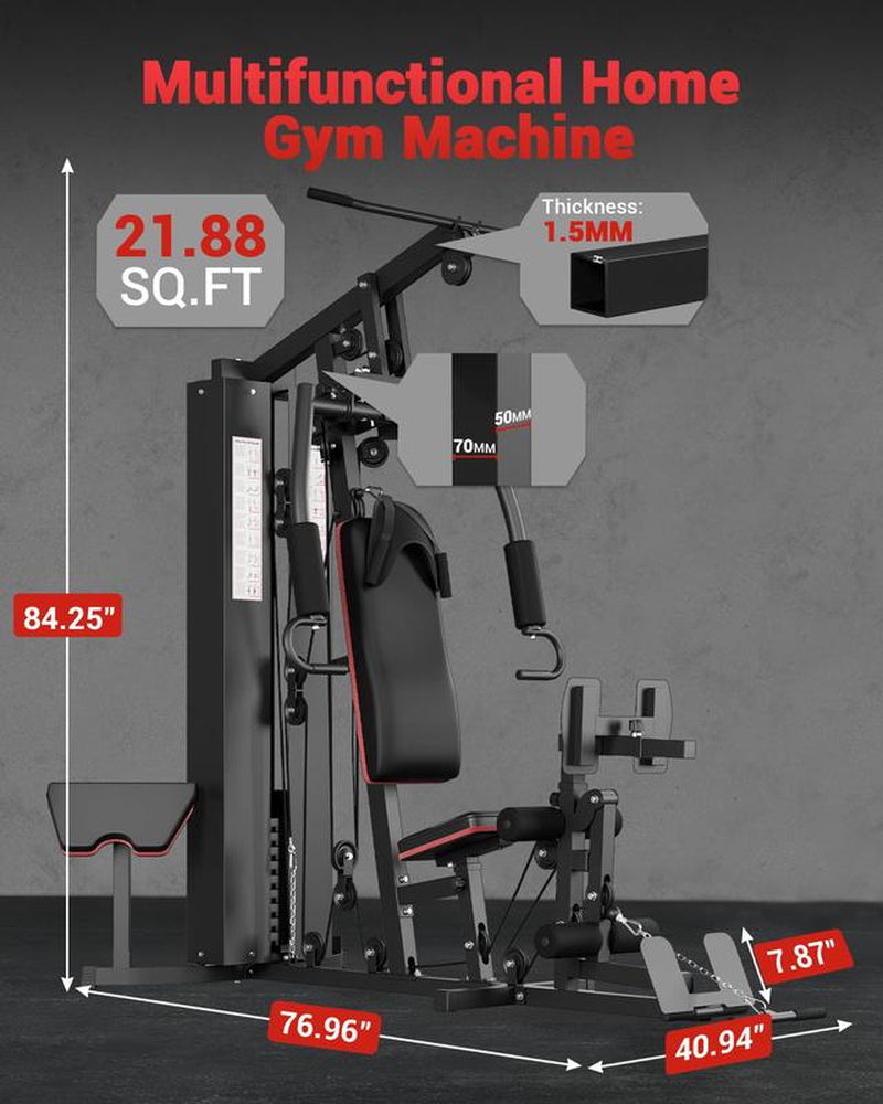 【Christmas Gift】Full Body Workout Machine with 150LBS Weight Stack, All in One Exercise Station with Preacher Curl Pad, Leg Developer for Strength Training Multifunctional Home Gym Lat Pulldown Bar