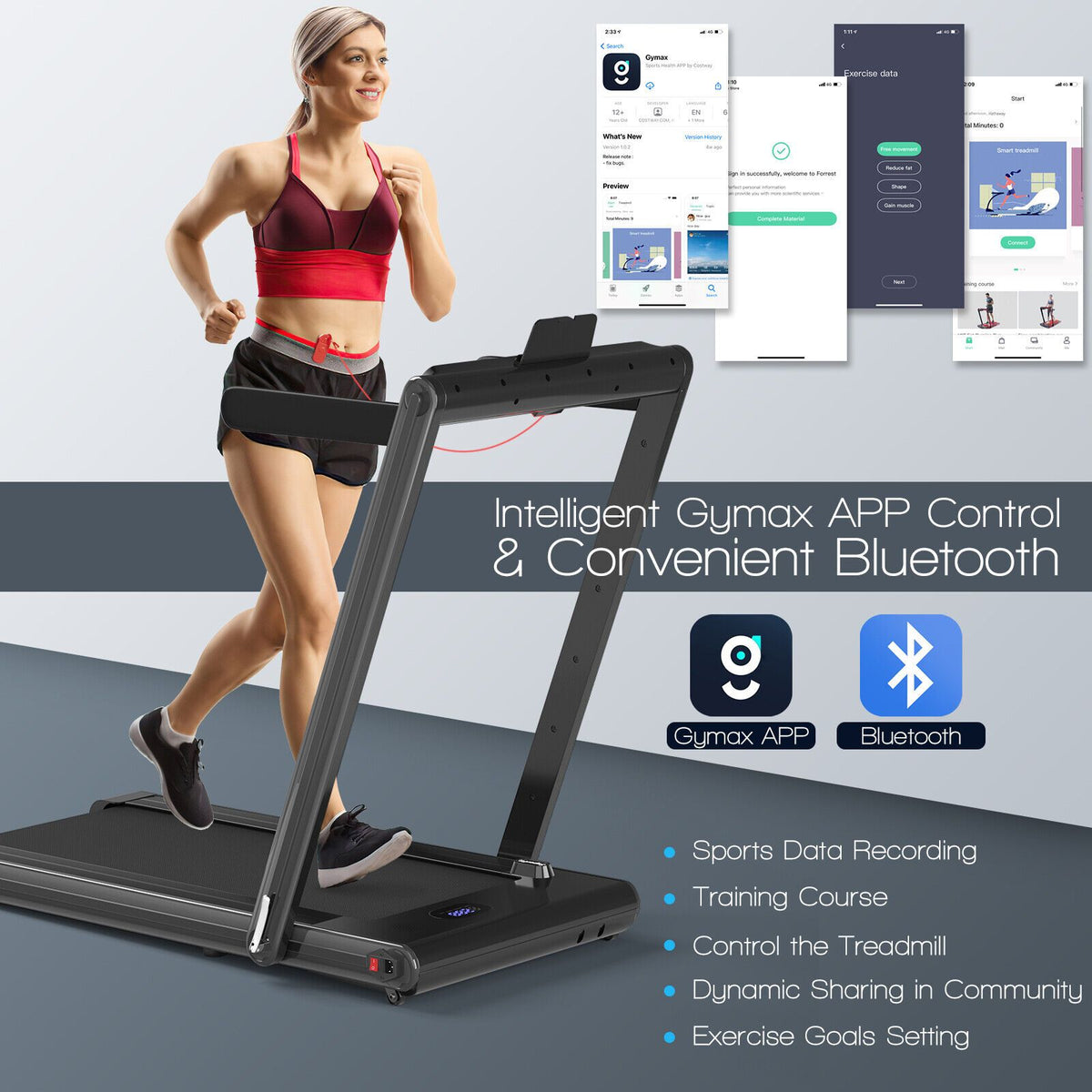 2-In-1 Folding under Desk Treadmill with Dual LED Display