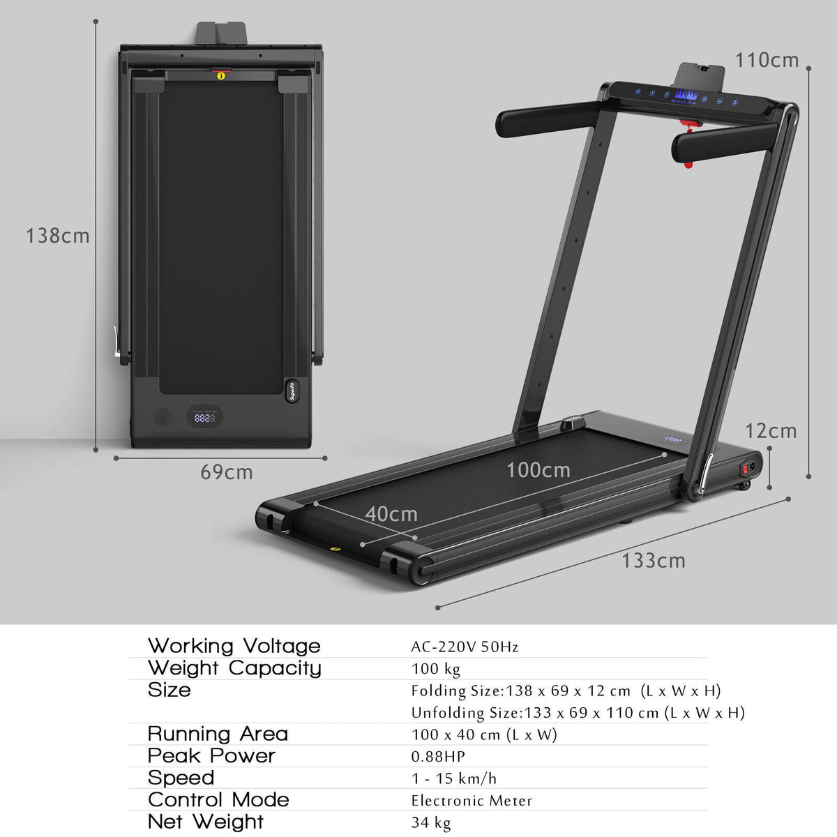 2-In-1 Folding under Desk Treadmill with Dual LED Display