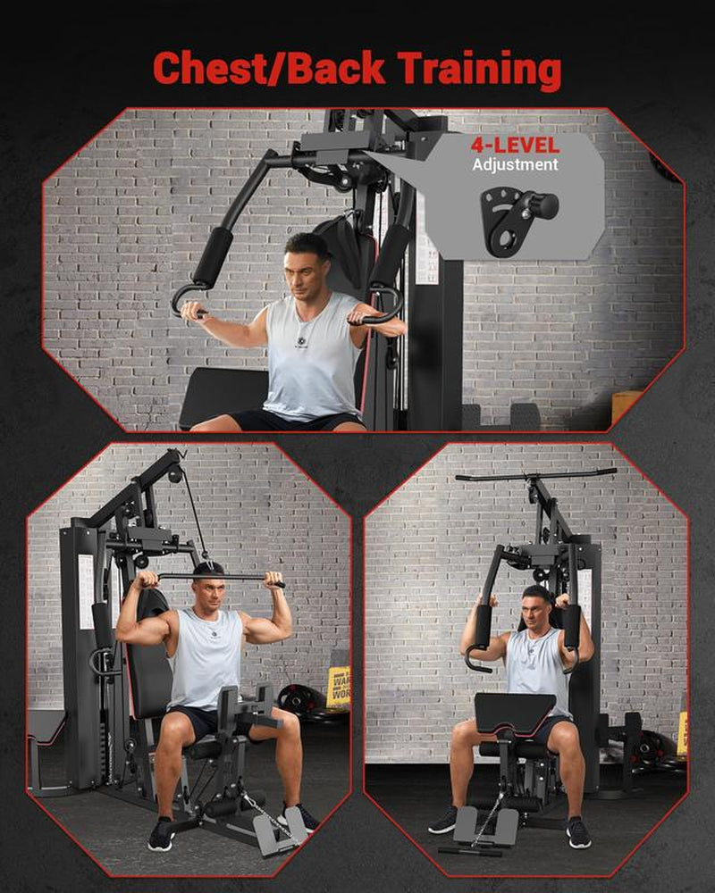 【Christmas Gift】Full Body Workout Machine with 150LBS Weight Stack, All in One Exercise Station with Preacher Curl Pad, Leg Developer for Strength Training Multifunctional Home Gym Lat Pulldown Bar