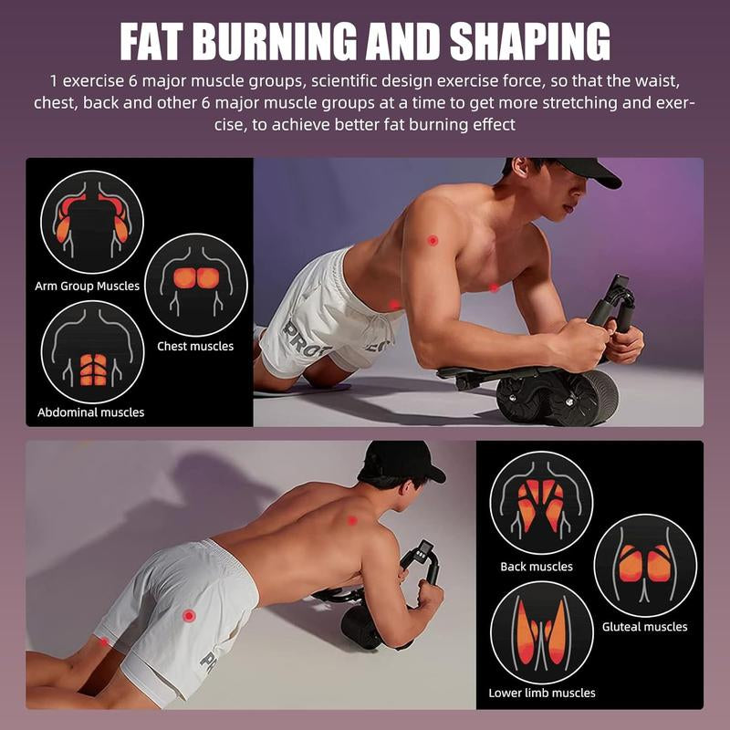 Ab Roller Wheel Workout Abdominal Fitness Wheel for Core Muscles Training with Digital Timer Phone Holder Smart Rebound Dual-Wheel Design Eco-Friendly Build Maquina Abdominal