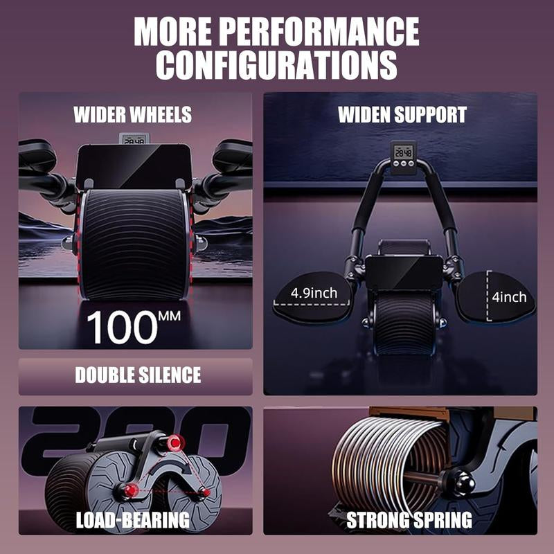 Ab Roller Wheel Workout Abdominal Fitness Wheel for Core Muscles Training with Digital Timer Phone Holder Smart Rebound Dual-Wheel Design Eco-Friendly Build Maquina Abdominal
