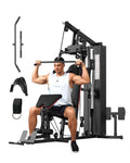 【Christmas Gift】Full Body Workout Machine with 150LBS Weight Stack, All in One Exercise Station with Preacher Curl Pad, Leg Developer for Strength Training Multifunctional Home Gym Lat Pulldown Bar