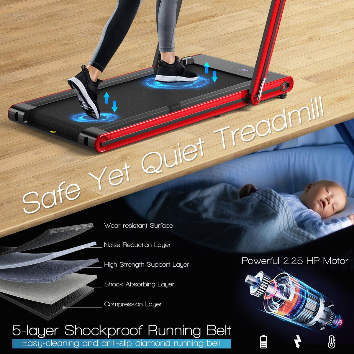 2-In-1 Folding under Desk Treadmill with Dual LED Display
