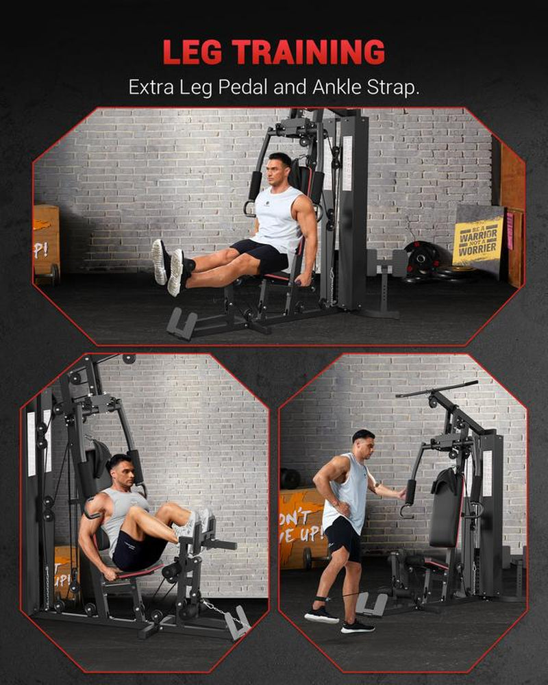 【Christmas Gift】Full Body Workout Machine with 150LBS Weight Stack, All in One Exercise Station with Preacher Curl Pad, Leg Developer for Strength Training Multifunctional Home Gym Lat Pulldown Bar