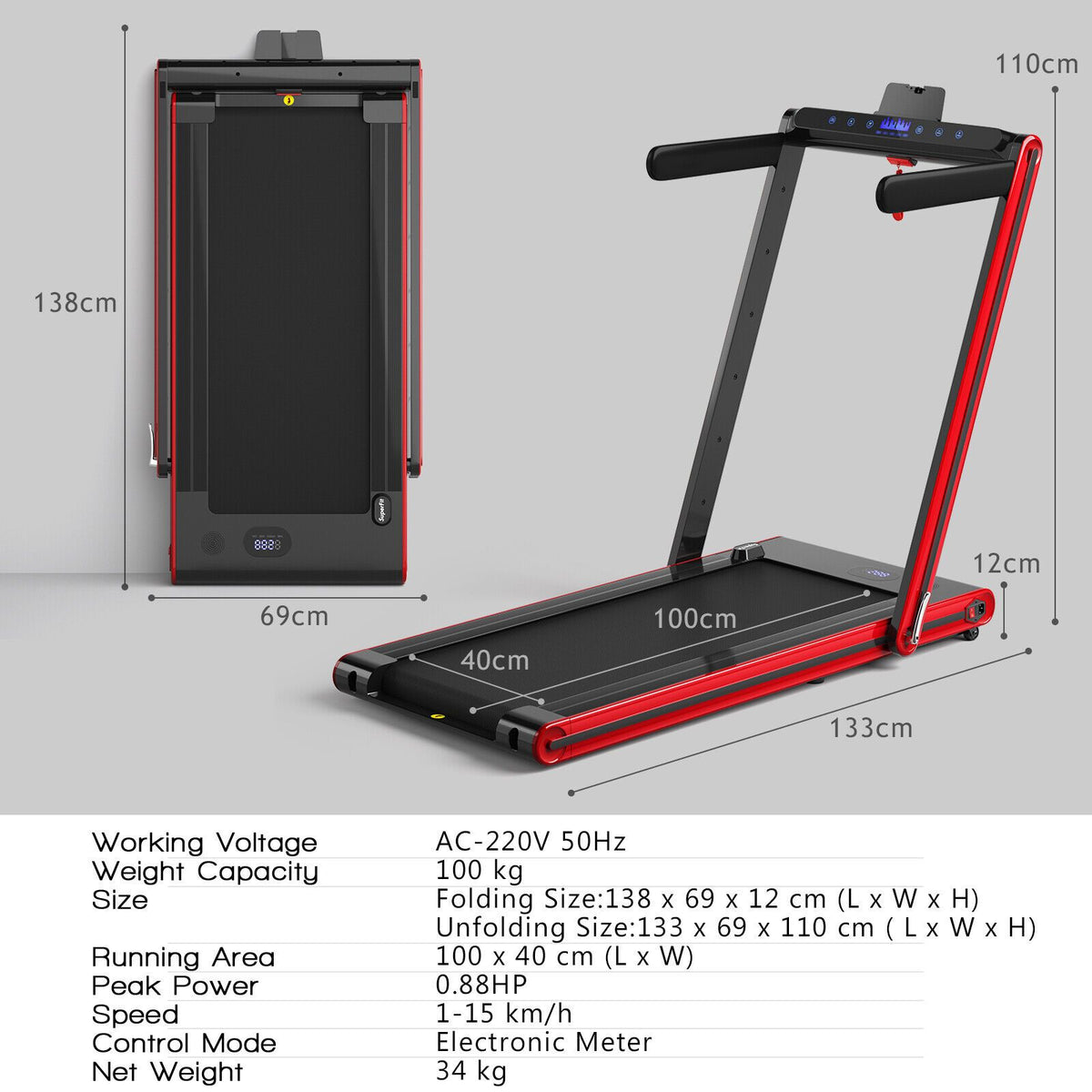 2-In-1 Folding under Desk Treadmill with Dual LED Display